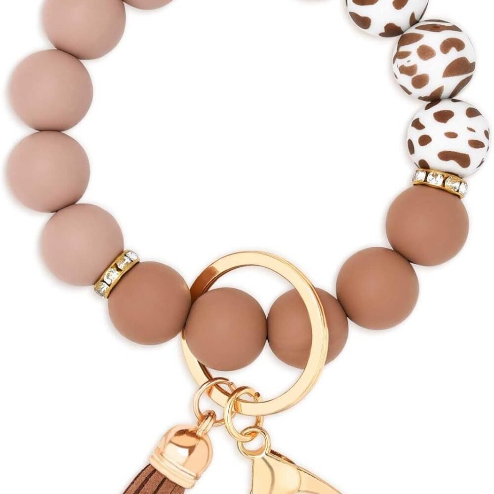 Silicone Beaded Keychain Wristlet Key Ring Bracelet Cute Car Key Chain Holder fo